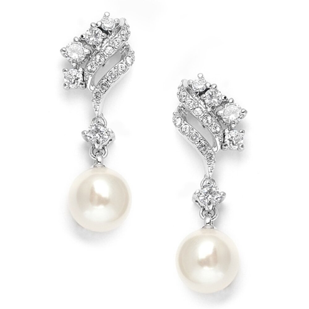 Clip On Cubic Zirconia and Cream Pearl Earrings